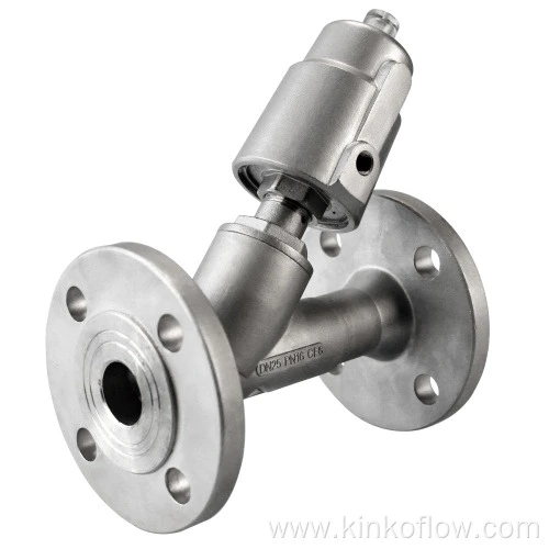 Vanne pneumatique à siège incliné de type piston