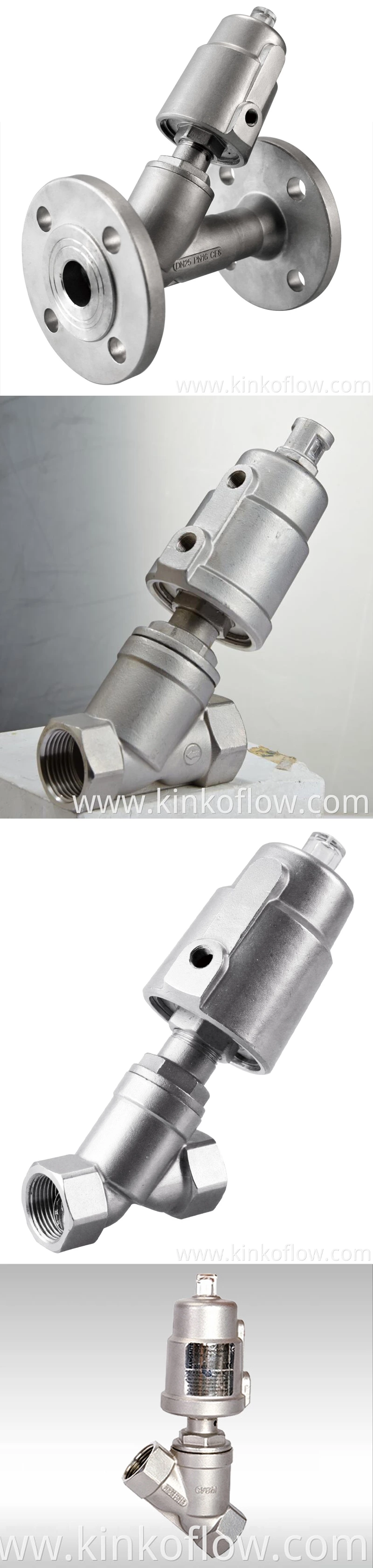 Vanne pneumatique à siège incliné de type piston