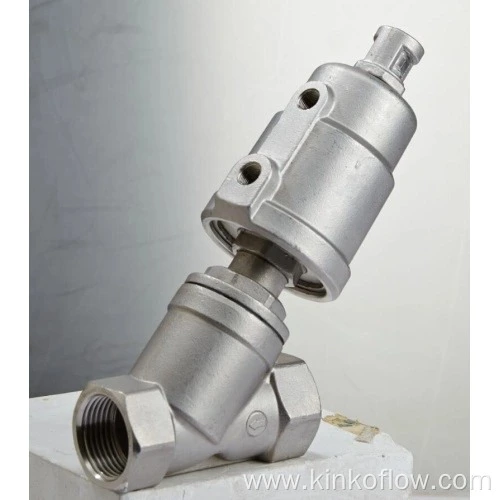 Vanne pneumatique à siège incliné de type piston